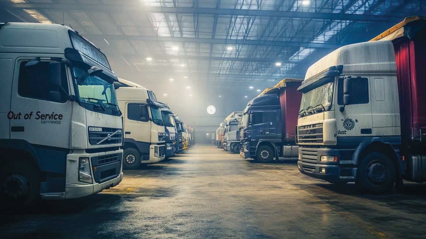 Quantico fleet of trucks and delivery vehicles in the depot